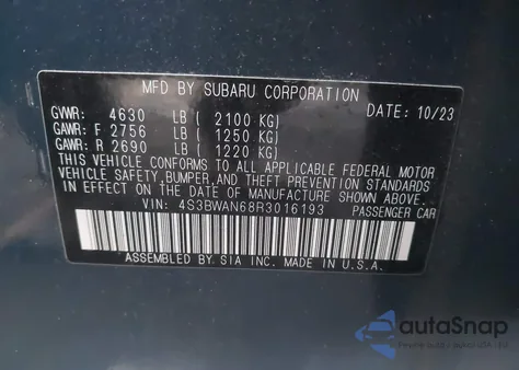 2024 Subaru Legacy Limited z USA, uszkodzony, nr VIN 4S3BWAN68R3016193